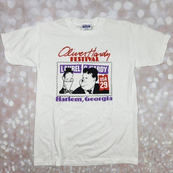 Laurel and Hardy Stamp Commemorative Vintage Cotton T-Shirt, Women's Medium - Picture 2 of 7